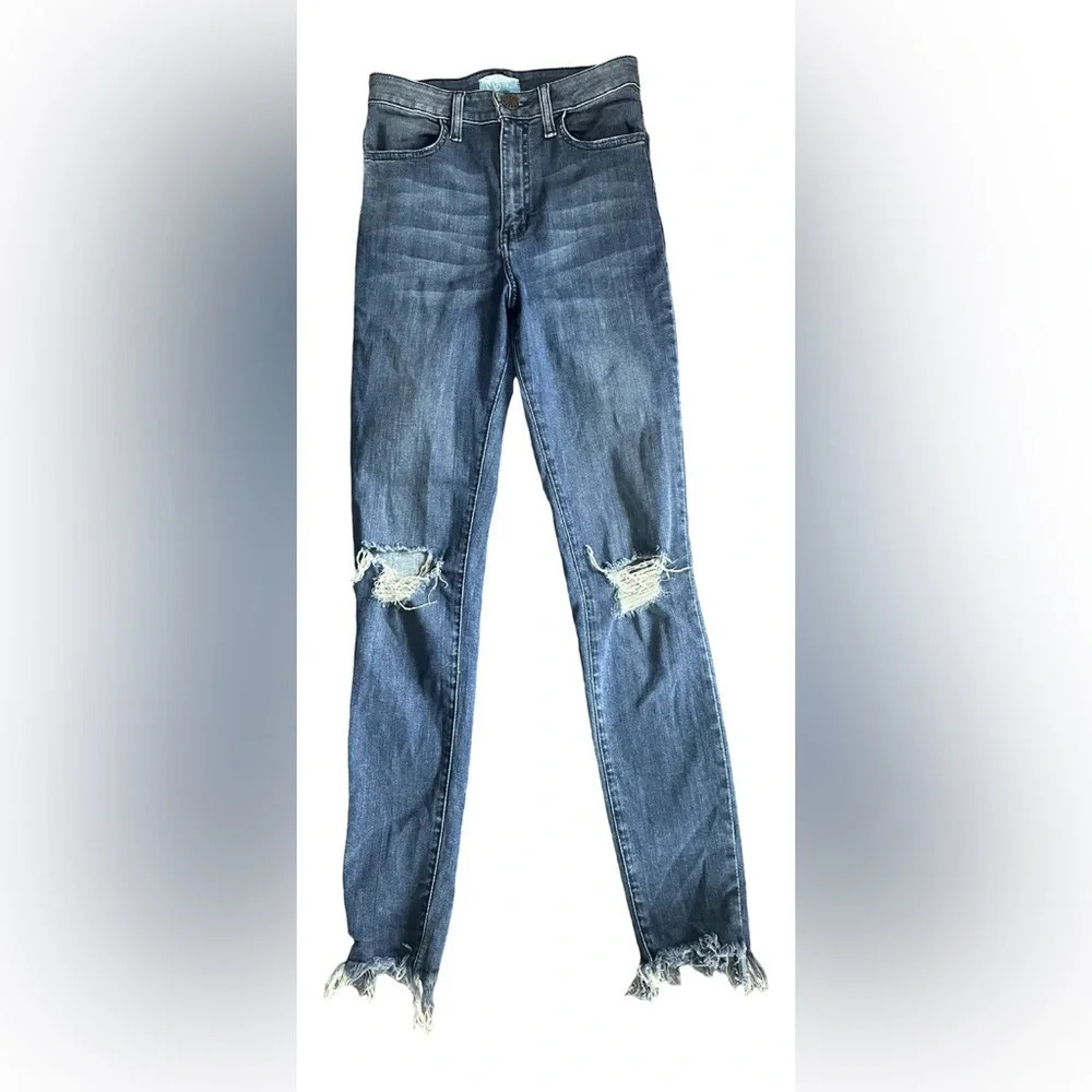 Mumu Blue Distressed Skinny Jeans Raw Hem Jeans Size 24 High Rise